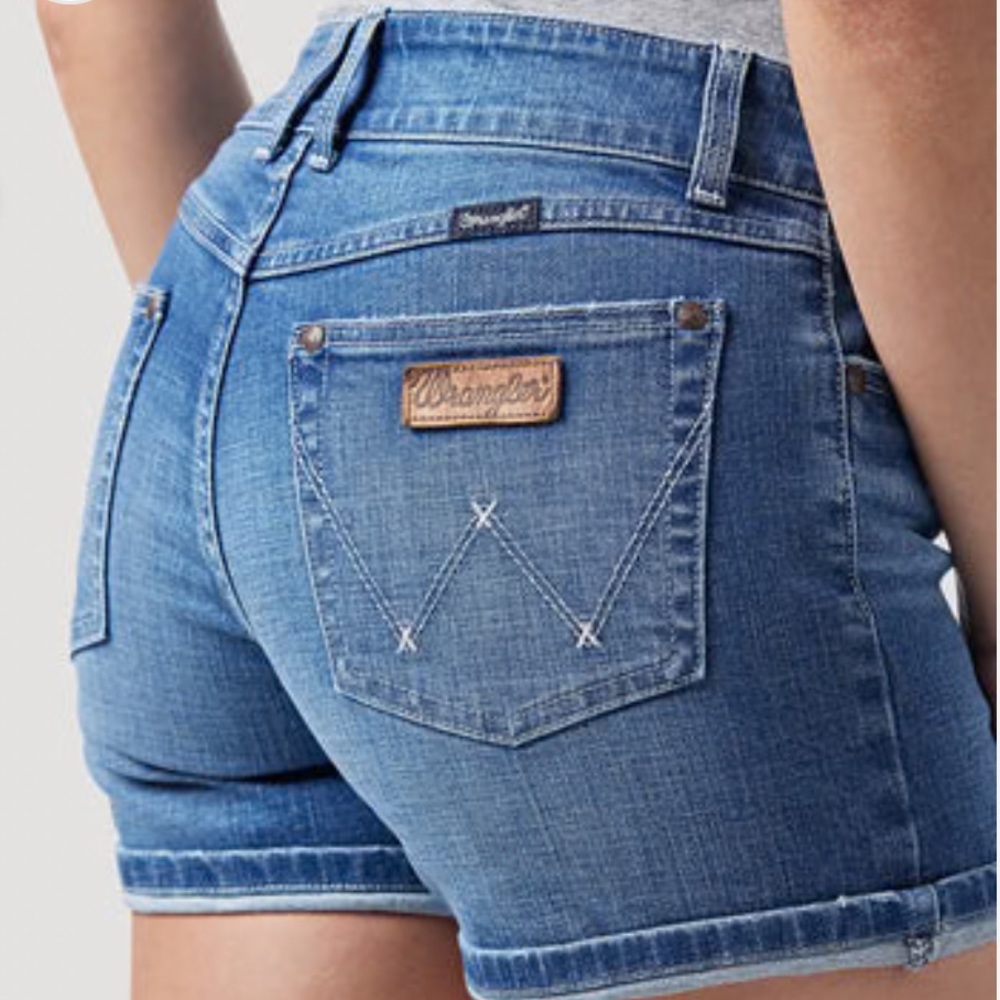 Wrangler Medium Blue Denim Rolled Hem Shorts
